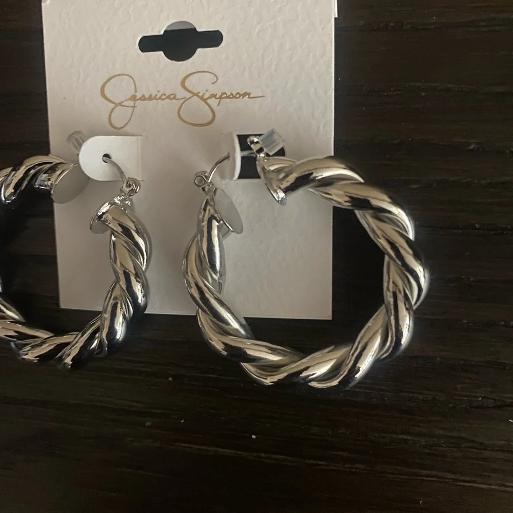NEW Jessica Simpson silver twisted earrings